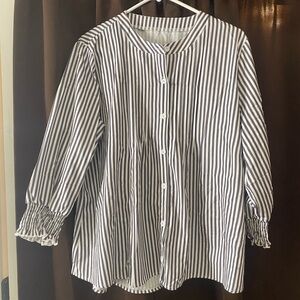 Gray and White Striped Button-Front Women’s Shirt